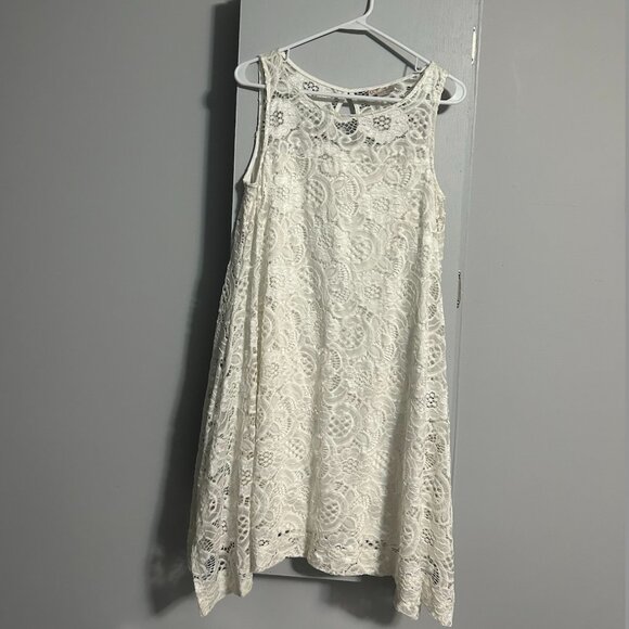 Dress Barn Ivory Lace Overlay Shark Bite Hem Tank Dress Women's Size M - Picture 1 of 11